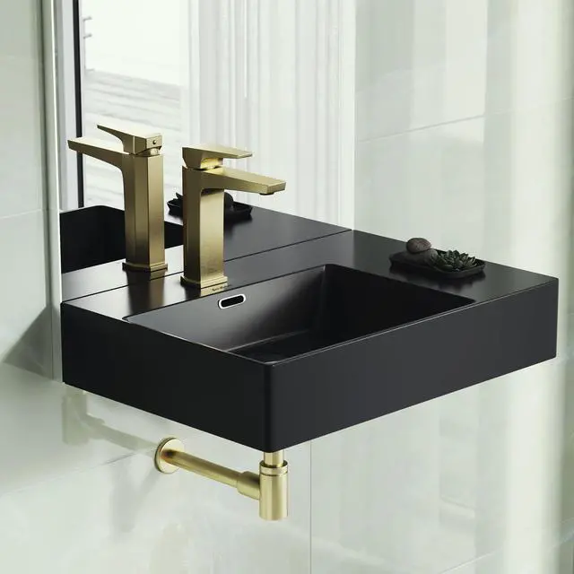 Alt view image 6 of 6 - St. Tropez 24 x 18 Ceramic Wall Hung Sink with Left Side Faucet Mount, Matte Black