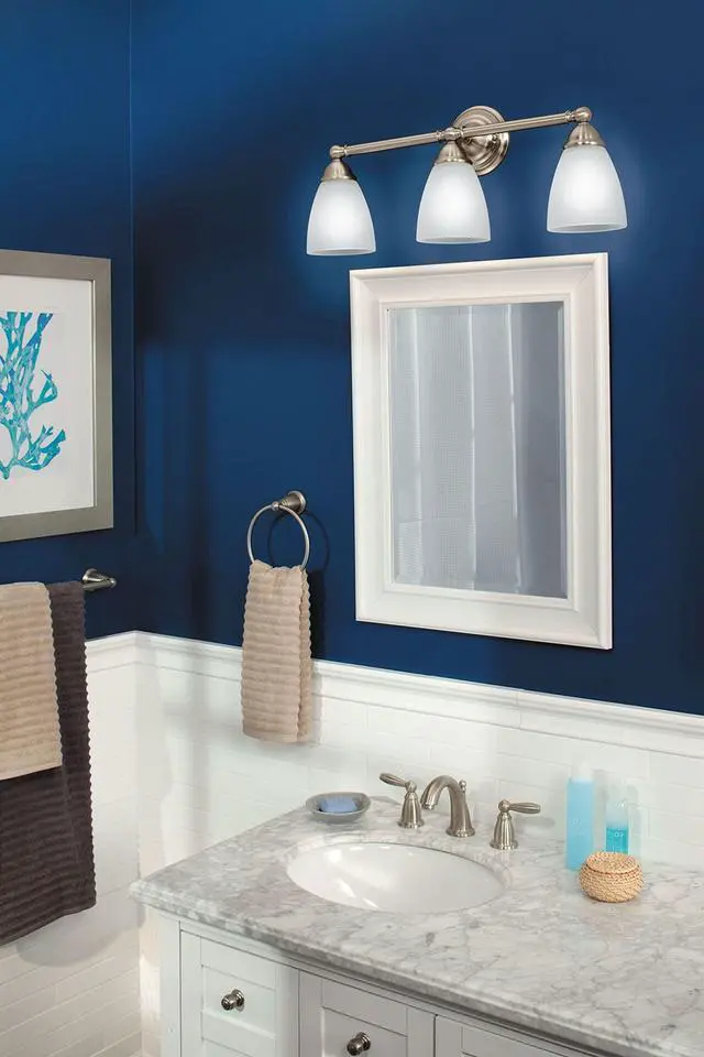 Alt view image 2 of 6 - YB2263BN Brantford 3-Light Dual-Mount Bath Bathroom Vanity Fixture with Frosted Glass, Brushed Nickel