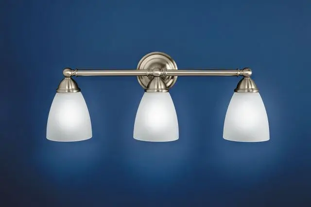 Alt view image 3 of 6 - YB2263BN Brantford 3-Light Dual-Mount Bath Bathroom Vanity Fixture with Frosted Glass, Brushed Nickel