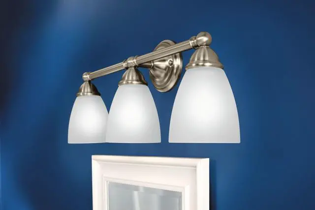 Alt view image 4 of 6 - YB2263BN Brantford 3-Light Dual-Mount Bath Bathroom Vanity Fixture with Frosted Glass, Brushed Nickel