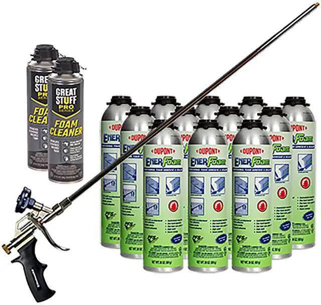 Main image of Enerfoam 30oz Sealant, Fireblock Rated, Polyurethane Expanding Foam Sealant, Gaps and Cracks Filler, Closed Cell Spray Foam Insulation, Pack of 12 with Applicator (2ft Long Gun)
