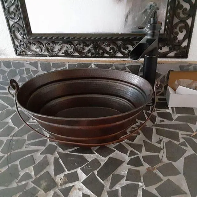 Alt view image 4 of 6 - Simply Copper 16" x 12" Oval Copper BUCKET Vessel Bathroom Sink with Handle