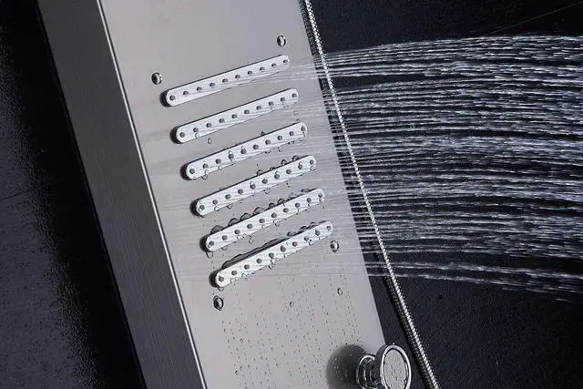 Alt view image 5 of 6 - LED Rainfall Waterfall Shower Head Rain Massage System with Body Jets, Stainless Steel Bathroom Shower Panel Tower System, Brushed Nickel