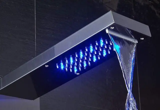 Alt view image 3 of 6 - LED Shower Panel Tower System, Hydroelectricity Display Rain Massage with Jets, Brushed Black
