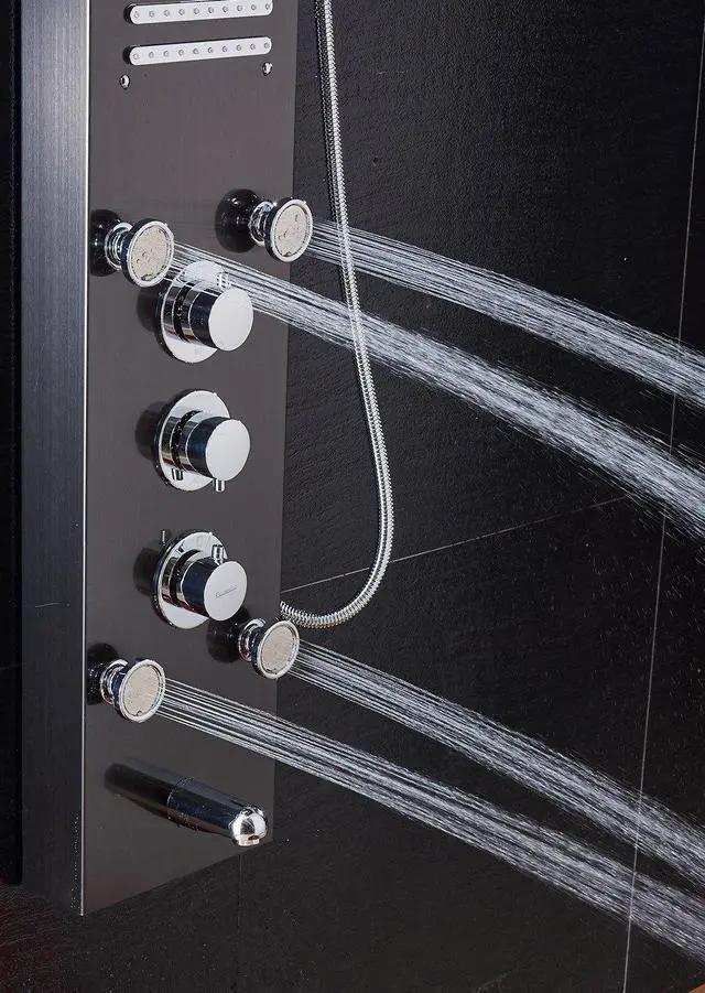 Alt view image 4 of 6 - LED Shower Panel Tower System, Hydroelectricity Display Rain Massage with Jets, Brushed Black
