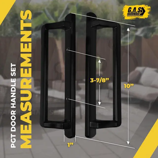 Alt view image 2 of 6 - PGT 10" Sliding Glass Door Handle Set with Thumb Latch Lever, and Screws | Interior and Exterior Replacement Patio Door Handle with 3-7/8" Hole Spacing | Fix Repair PGT Door Hardware - Black