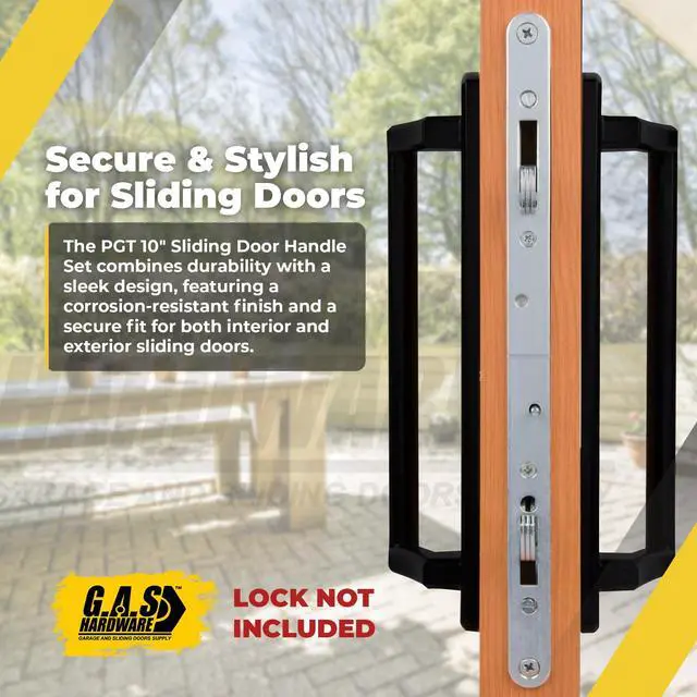 Alt view image 6 of 6 - PGT 10" Sliding Glass Door Handle Set with Thumb Latch Lever, and Screws | Interior and Exterior Replacement Patio Door Handle with 3-7/8" Hole Spacing | Fix Repair PGT Door Hardware - Black