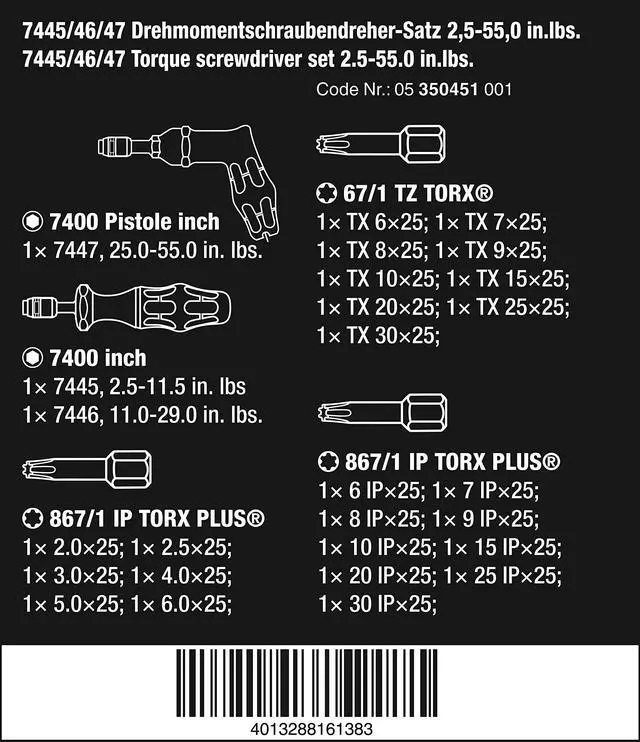 Alt view image 2 of 6 - Torque Screwdriver Set, 7445/46/47 Lbs.-in - 5350451001