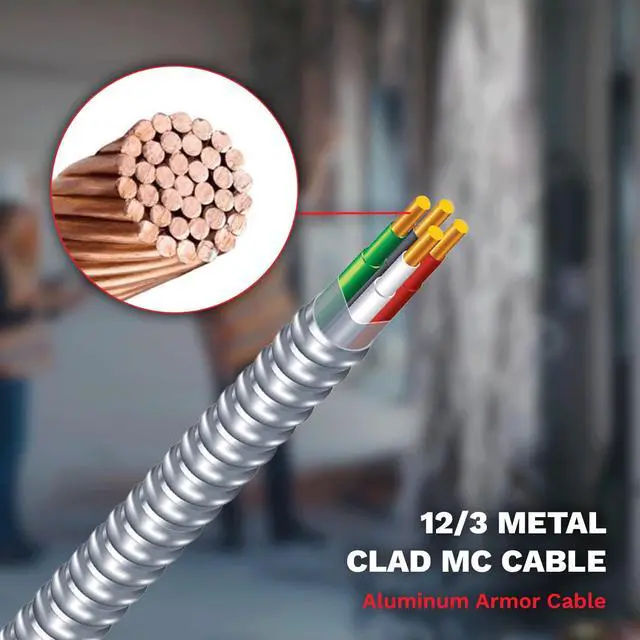 Alt view image 3 of 6 - Solid Metal Clad 12/3 Cable with Ground Wire 250 Feet - MC Aluminium Armor and Stranded Copper Conductor (250ft Cut)