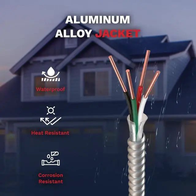 Alt view image 5 of 6 - Solid Metal Clad 12/3 Cable with Ground Wire 250 Feet - MC Aluminium Armor and Stranded Copper Conductor (250ft Cut)