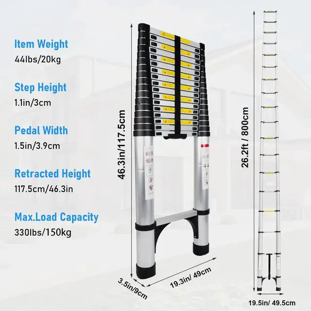 Alt view image 2 of 6 - Telescoping Ladder 26.2FT Aluminum Lightweight Extension Ladder 330 Lbs Heavy Duty Non-Slip Feet Portable Folding Ladder Multi-Purpose Collapsible for Home RV Attic Outdoor Use (26.2 FT)