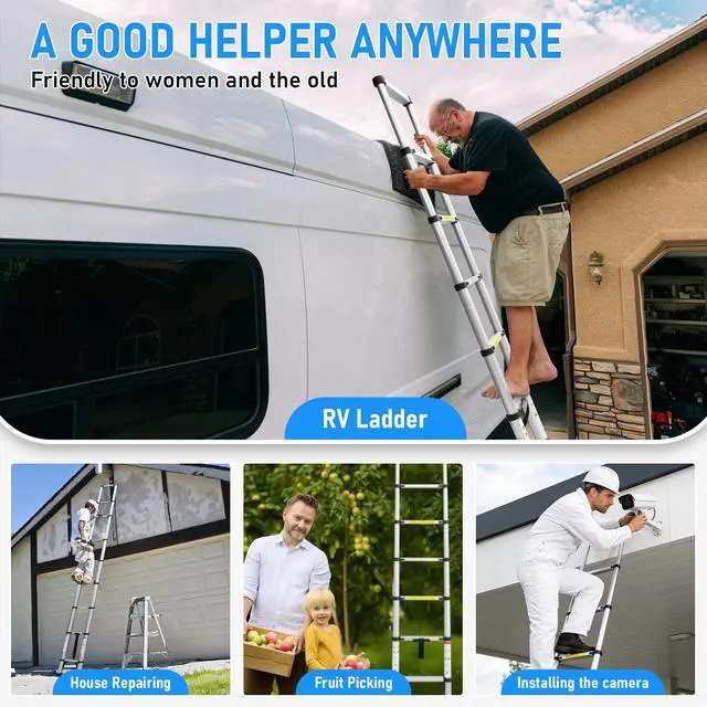 Alt view image 4 of 6 - Telescoping Ladder 26.2FT Aluminum Lightweight Extension Ladder 330 Lbs Heavy Duty Non-Slip Feet Portable Folding Ladder Multi-Purpose Collapsible for Home RV Attic Outdoor Use (26.2 FT)