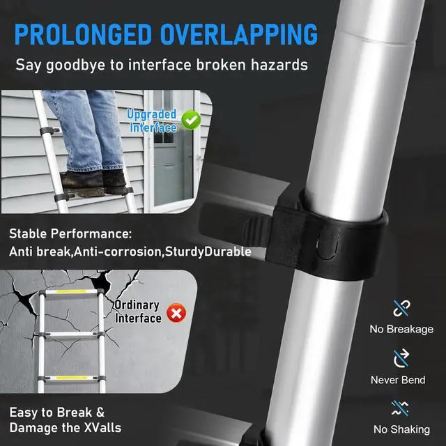 Alt view image 5 of 6 - Telescoping Ladder 26.2FT Aluminum Lightweight Extension Ladder 330 Lbs Heavy Duty Non-Slip Feet Portable Folding Ladder Multi-Purpose Collapsible for Home RV Attic Outdoor Use (26.2 FT)