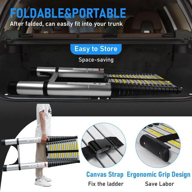 Alt view image 6 of 6 - Telescoping Ladder 26.2FT Aluminum Lightweight Extension Ladder 330 Lbs Heavy Duty Non-Slip Feet Portable Folding Ladder Multi-Purpose Collapsible for Home RV Attic Outdoor Use (26.2 FT)