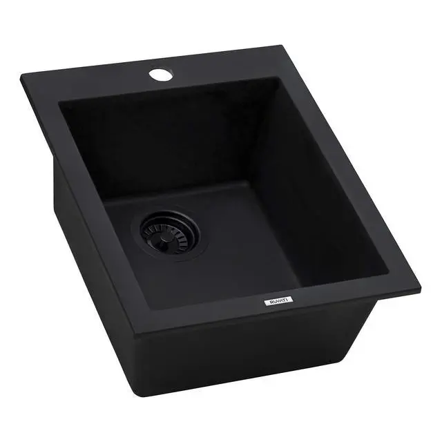 Alt view image 3 of 6 - 16 x 20 inch epiGranite Drop-in Topmount Granite Composite Quartz Single Bowl Wet Bar Prep Sink - Midnight Black - RVG1016BK
