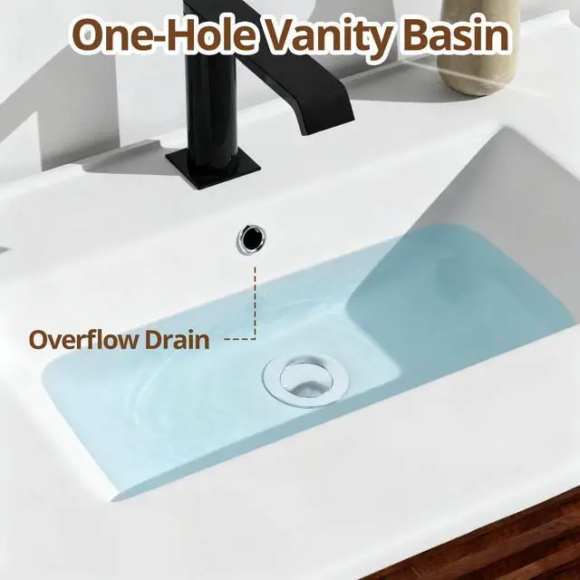 Alt view image 4 of 6 - 30" Nature Acacia Bathroom Vanity with 1 Hole Ceramic Sink Combo, Freestanding Vanity Cabinet with 2 Invisible Soft Closing Doors, Acacia Wood Grain