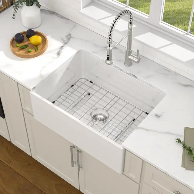 Main image of 28" White Ceramic Porcelain Farmhouse Sink, Fireclay Apron Front Kitchen Sink, Deep Single Bowl Farm Style Design, 28"x20"x10"
