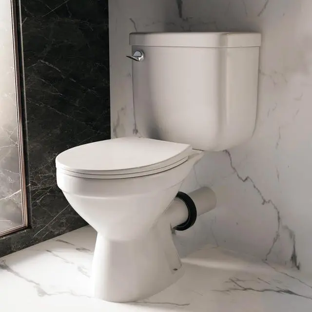 Main image of Compact 16.5 Two-Piece Rear Outlet Toilet, Extra Two Types Extension Pipes For Easy Installation, P-Trap & 7 Rough-in Back Discharge, Soft-Close Seat, Powerful Eco-Friendly Flush White