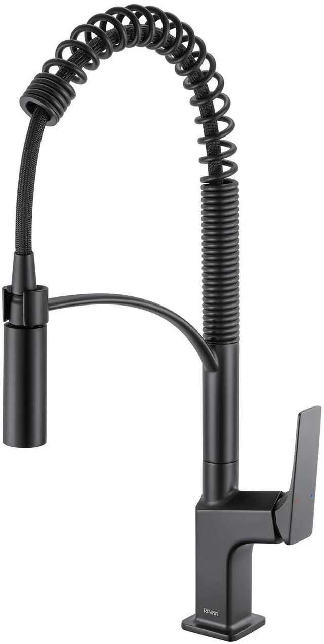 Main image of Seneca Matte Black Single Handle Pull Down Kitchen Faucet Spiral Pro Style with Pre-Rinse Spray Hose - RVF1236MB