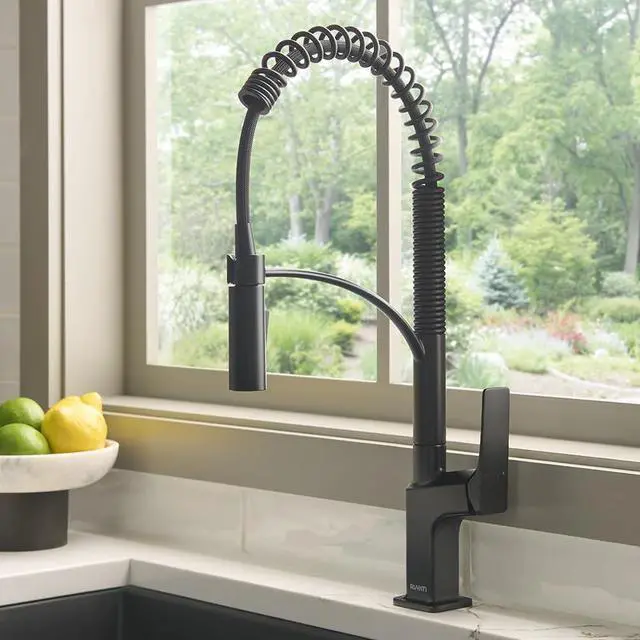 Alt view image 2 of 6 - Seneca Matte Black Single Handle Pull Down Kitchen Faucet Spiral Pro Style with Pre-Rinse Spray Hose - RVF1236MB