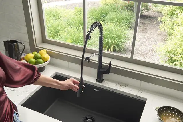 Alt view image 5 of 6 - Seneca Matte Black Single Handle Pull Down Kitchen Faucet Spiral Pro Style with Pre-Rinse Spray Hose - RVF1236MB