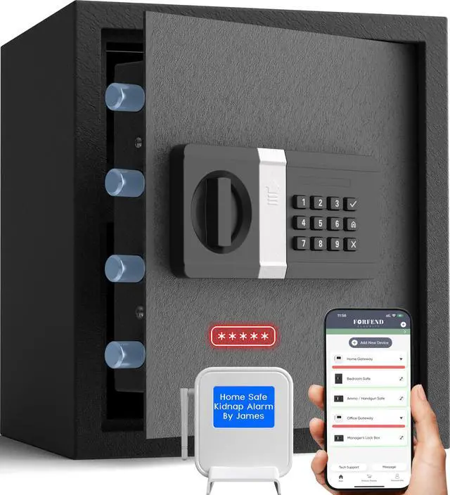 Main image of FORFEND Smart Home Safes | WiFi Safe Box App Unlock/Alarm | Voice Control, Kidnap SOS Alarm, Tamper Detect, Frozen Mode | Money Security Lockbox History Track | Digital Caja Fuerte Remote Live Monitor