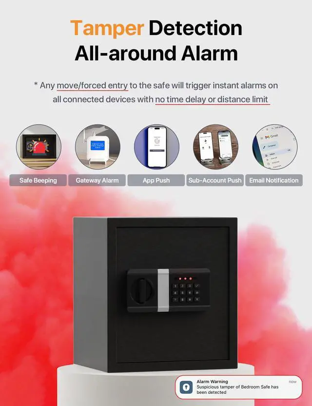 Alt view image 3 of 6 - FORFEND Smart Home Safes | WiFi Safe Box App Unlock/Alarm | Voice Control, Kidnap SOS Alarm, Tamper Detect, Frozen Mode | Money Security Lockbox History Track | Digital Caja Fuerte Remote Live Monitor