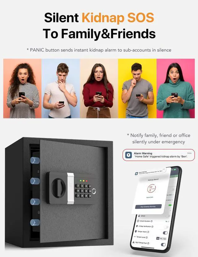 Alt view image 5 of 6 - FORFEND Smart Home Safes | WiFi Safe Box App Unlock/Alarm | Voice Control, Kidnap SOS Alarm, Tamper Detect, Frozen Mode | Money Security Lockbox History Track | Digital Caja Fuerte Remote Live Monitor