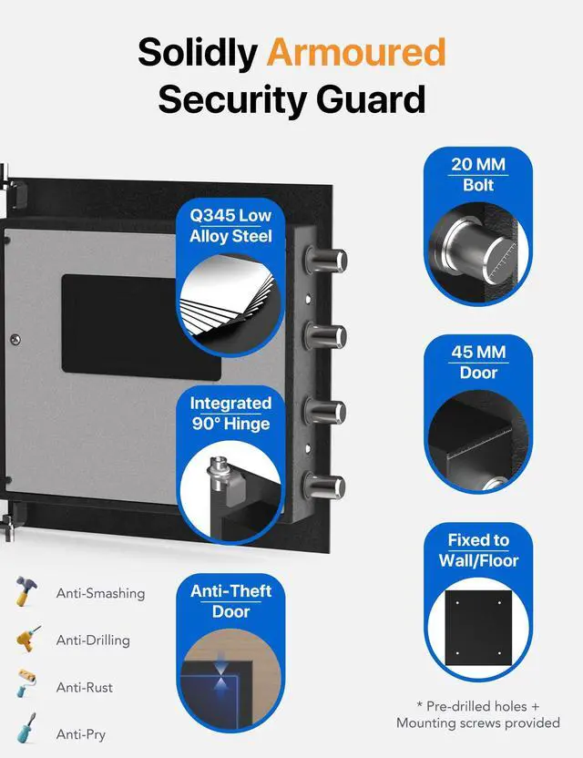 Alt view image 6 of 6 - FORFEND Smart Home Safes | WiFi Safe Box App Unlock/Alarm | Voice Control, Kidnap SOS Alarm, Tamper Detect, Frozen Mode | Money Security Lockbox History Track | Digital Caja Fuerte Remote Live Monitor