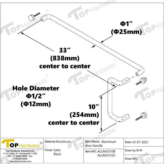 Alt view image 3 of 6 - Solid Aluminum Matte Black Commercial Door Push Pull Bar Set, 33" Push Bar and 10" Center-to-Center Pull Handle, Heavy Duty Storefront Entrance Hardware for Glass and Metal Doors, Matte Black