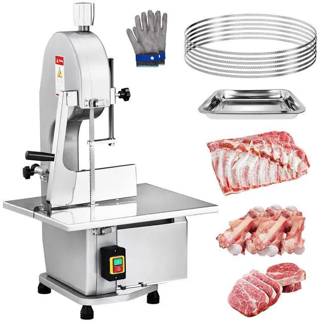 Main image of 750W Electric Bone Saw Machine,0.16-7.9Inch Cutting Thickness Frozen Meat Cutter with 6 Saw Blades, Commercial Bandsaw Machine Stainless Steel 18.5 x 12.4 In Table for Chicken Fish Beef