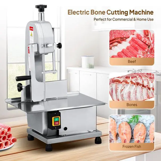Alt view image 2 of 6 - 750W Electric Bone Saw Machine,0.16-7.9Inch Cutting Thickness Frozen Meat Cutter with 6 Saw Blades, Commercial Bandsaw Machine Stainless Steel 18.5 x 12.4 In Table for Chicken Fish Beef