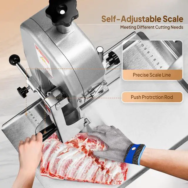 Alt view image 3 of 6 - 750W Electric Bone Saw Machine,0.16-7.9Inch Cutting Thickness Frozen Meat Cutter with 6 Saw Blades, Commercial Bandsaw Machine Stainless Steel 18.5 x 12.4 In Table for Chicken Fish Beef