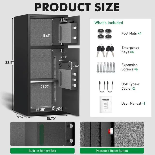 Alt view image 2 of 6 - 2025 NEW Home Safes Water and Fireproof, 7.0 Cub Extra Large Fingerprint Safe Box with Drop Slot & Backlit Keypad, Money Box with Dual Alarm Sytem & Mute Mode for Home Valuables