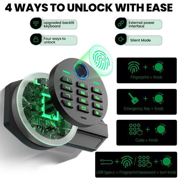Alt view image 3 of 6 - 2025 NEW Home Safes Water and Fireproof, 7.0 Cub Extra Large Fingerprint Safe Box with Drop Slot & Backlit Keypad, Money Box with Dual Alarm Sytem & Mute Mode for Home Valuables