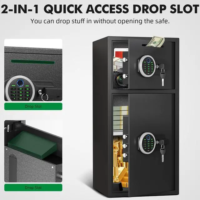 Alt view image 4 of 6 - 2025 NEW Home Safes Water and Fireproof, 7.0 Cub Extra Large Fingerprint Safe Box with Drop Slot & Backlit Keypad, Money Box with Dual Alarm Sytem & Mute Mode for Home Valuables