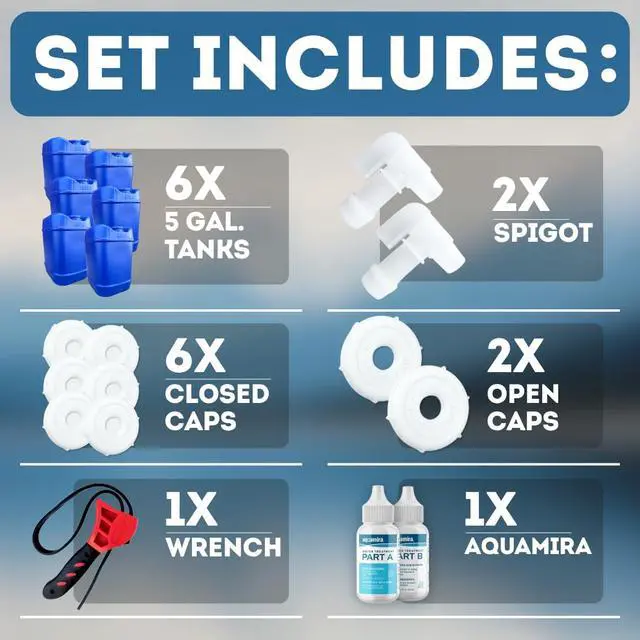 Alt view image 2 of 6 - 5-Gallon Stackable Water Storage Containers, Water Treatment, 8 Lids + 2 Spigots, Easy Fill, Survial Supply Emergency Water Storage for Disaster Preparedness, 30 Gallon (6 Tank)
