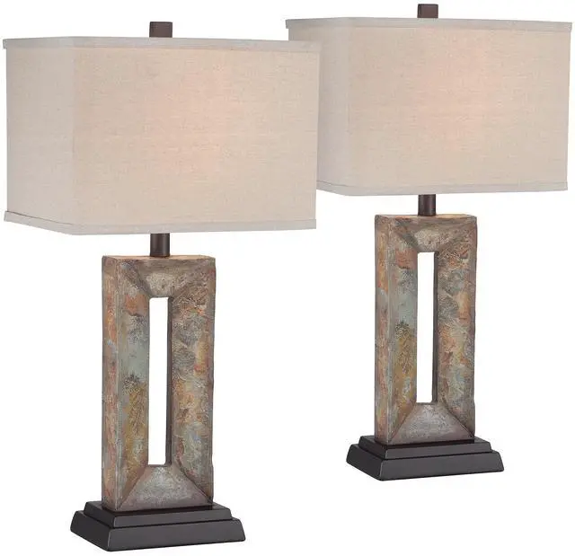 Main image of Tahoe Small Rustic Traditional Style Table Lamps 26" High Set of 2 Natural Stale Open Base Rectangular Box Shade for Living Room Bedroom House Bedside Home (Colors May Vary)