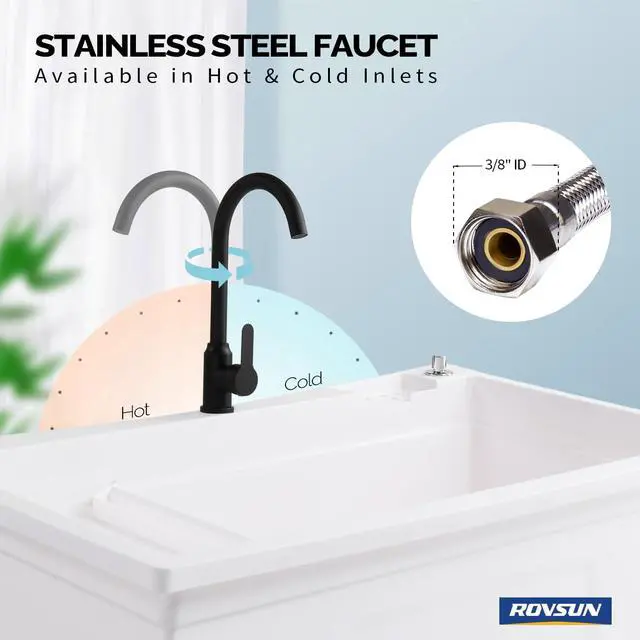 Alt view image 3 of 6 - 37-Gallon Freestanding Utility Sink with Faucet, 36" Heightened Basin for Laundry, Garage, Outdoor Garden, Pet Wash, Heavy Duty Plastic Laundry Tub with Storage Shelf, 40"L×24"W×36"H, White