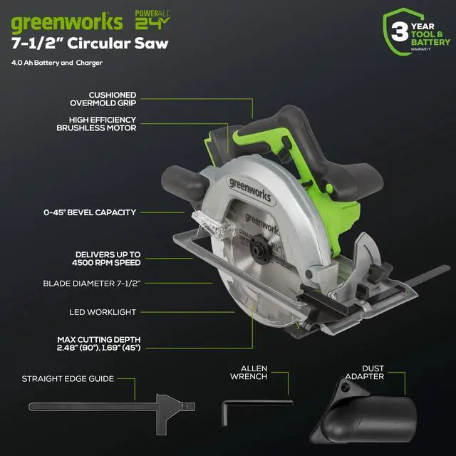 Alt view image 3 of 6 - 24V 7-1/4'' Circular Saw Brushless Cordless, with 4Ah Battery and 2A Charger