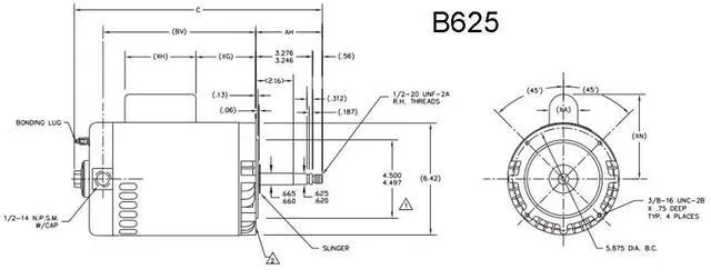 Alt view image 2 of 4 - A.O. Smith B625 3/4 HP, 3450 RPM, 1 Speed, 115 Volts, 6.4/12.8 Amps, 1.5 Service Factor, 56CZ Frame, PSC, ODP Enclosure Pool Motor