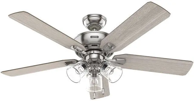 Main image of 52 inch Indoor Ceiling Fan with LED Lights and Pull Chain - Standard Mount Ceiling Fan, 5 Blades, For Bedroom, Living Room, or Kitchen, 3 inch Downrod - Rosner 51596, Brushed Nickel
