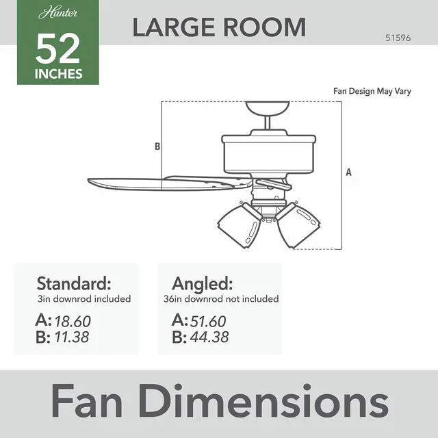Alt view image 5 of 6 - 52 inch Indoor Ceiling Fan with LED Lights and Pull Chain - Standard Mount Ceiling Fan, 5 Blades, For Bedroom, Living Room, or Kitchen, 3 inch Downrod - Rosner 51596, Brushed Nickel