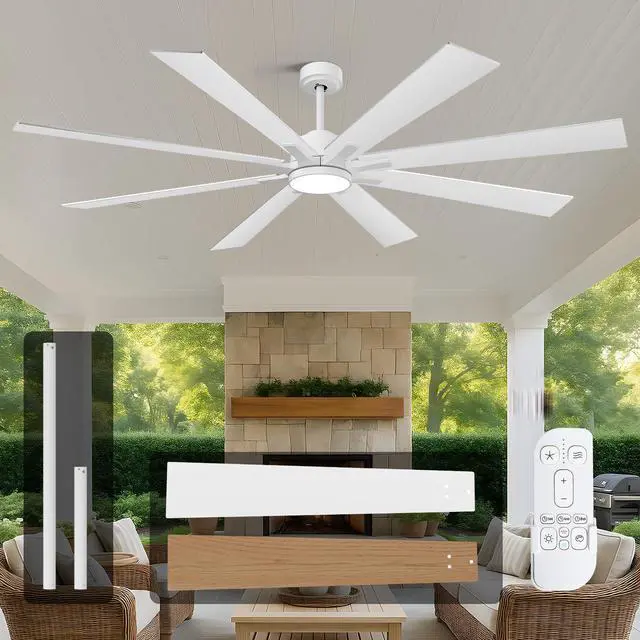 Main image of 72 Inch White Ceiling Fans with Lights, Indoor Outdoor Ceiling Fans for Patios with Remote, 8 Double-Finish Blades, 5-CCT, Large CFM Quiet Reversible DC Fan for Living Room Gazebo