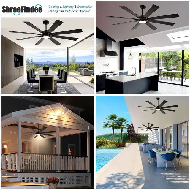 Alt view image 6 of 6 - 72 inch Ceiling Fans with Lights and Remote, Indoor Outdoor Ceiling Fans for Patios, Black Industrial DC Ceiling Fan with 8 Reversible Blades for Living Room Farmhouse Garage Covered Ourdoor