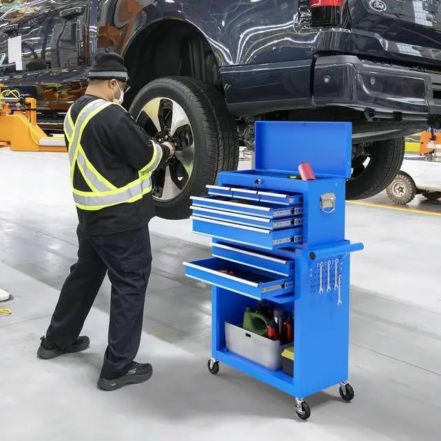 Alt view image 2 of 6 - 8-Drawer Rolling Tool Chest Tool Box,Removable Tool Storage Cabinet with 4 Wheels and Drawers,2 in 1 Portable Toolbox Organizer, Tool Chest with Lockable Drawer Gifts for Men, Blue