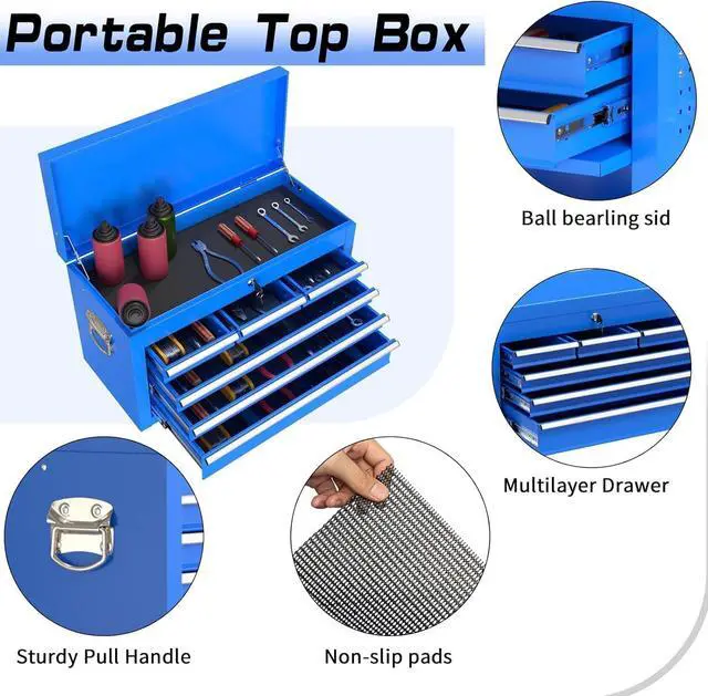 Alt view image 5 of 6 - 8-Drawer Rolling Tool Chest Tool Box,Removable Tool Storage Cabinet with 4 Wheels and Drawers,2 in 1 Portable Toolbox Organizer, Tool Chest with Lockable Drawer Gifts for Men, Blue