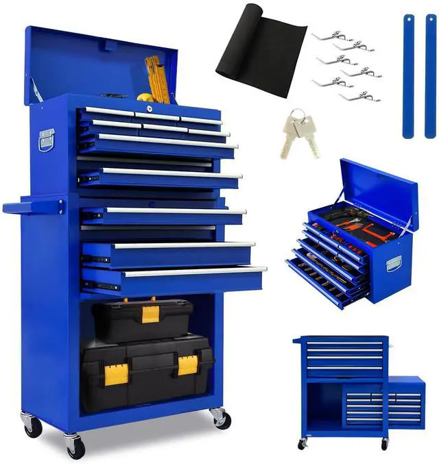 Main image of 13 Drawers Tool Chest with Wheels,Large Capacity Tool Storage Cabinet with Removable Top Toolbox, Locking Mechanical Tool Cart with Liner,Suitable for Garages, Warehouses-Blue