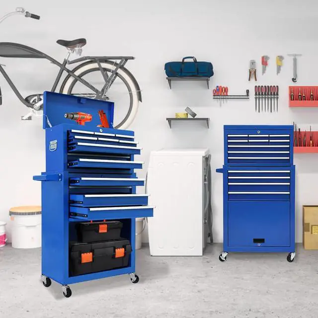 Alt view image 2 of 6 - 13 Drawers Tool Chest with Wheels,Large Capacity Tool Storage Cabinet with Removable Top Toolbox, Locking Mechanical Tool Cart with Liner,Suitable for Garages, Warehouses-Blue