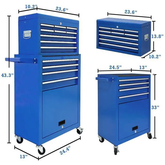 Alt view image 3 of 6 - 13 Drawers Tool Chest with Wheels,Large Capacity Tool Storage Cabinet with Removable Top Toolbox, Locking Mechanical Tool Cart with Liner,Suitable for Garages, Warehouses-Blue